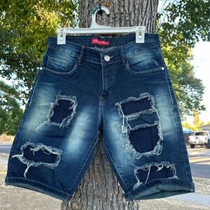 Russian DSQUARED Cowboy Dark Blue Ripped Jean Shorts/ Jorts.